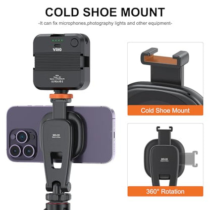 VRIG MG-03 Magnetic Phone Tripod Mount for iPhone and MagSafe Cases | 360° Rotation Cold Shoe, Camera Phone Mount Compatible with iPhone 17 16 15 14 13 12 Series, Phone Holder for Camera, Tripod - size: MG-03