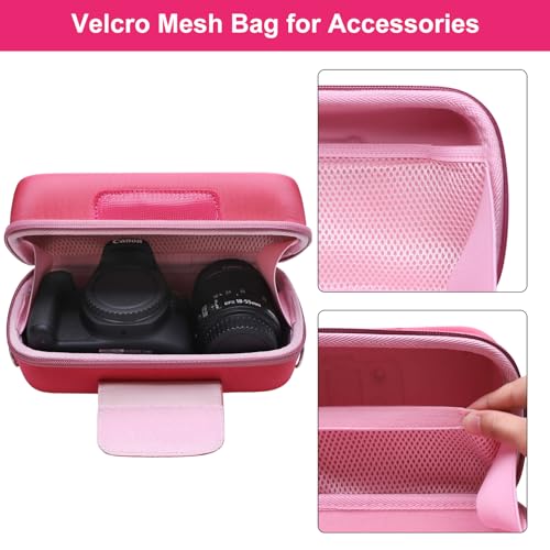 LTGEM Camera Case for Canon EOS Rebel T7 / R50 / R100 / R50 V / T6 / R8 / R10 / RP / SL3 / R5 / T100 DSLR SLR Camera and 18-55mm/18-45mm Lens with Shoulder Strap, Magenta+Pink - color: Magenta+Pink