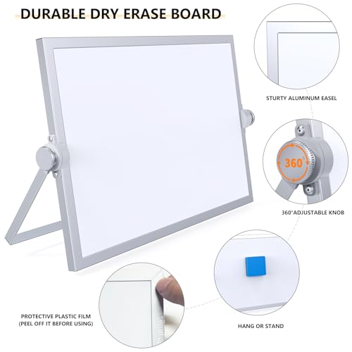 Small Dry Erase White Board, Magnetic Desktop Whiteboard with Stand, Dry Eease Board Mini Easel Double Sided on Table Top with Holder for Kids Drawing, Teacher Instruction - size: 12"W x 7.9"H