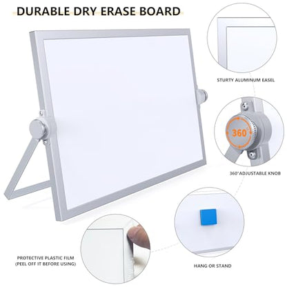 Small Dry Erase White Board, Magnetic Desktop Whiteboard with Stand, Dry Eease Board Mini Easel Double Sided on Table Top with Holder for Kids Drawing, Teacher Instruction - size: 12"W x 7.9"H