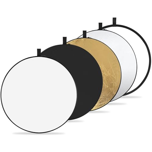 K&F CONCEPT 5-in-1 Light Reflector 43"(110cm) Photography Diffuser Collapsible Portable for Studio and Outdoor Lighting Gold Silver White Black Translucent - size: 43'' (110cm)