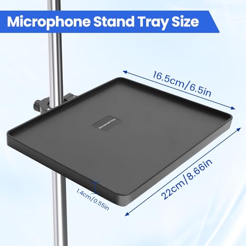 Sound Card Clip On Tray, Microphone Stand Tray, Multi functional Live Streaming Pole mount shelf sheet music Stand Clamp percussion table karaoke mic stand accessories(8.6 * 6.3inch) - size: 220*165mm