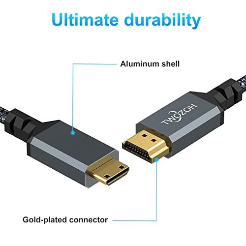Twozoh Left Angled Coiled Mini HDMI to HDMI Cable, 90° Degree Mini HDMI to HDMI Coiled Cable Support 3D/4K 1080P Stretched Length to 1.5M / 5FT - size: 5 ft, style: Left Angled 1-Pack