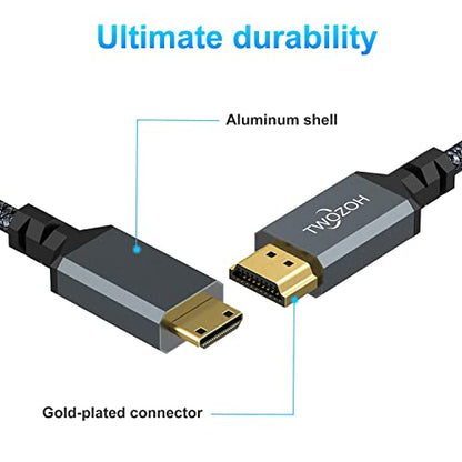 Twozoh Left Angled Coiled Mini HDMI to HDMI Cable, 90° Degree Mini HDMI to HDMI Coiled Cable Support 3D/4K 1080P Stretched Length to 1.5M / 5FT - size: 5 ft, style: Left Angled 1-Pack