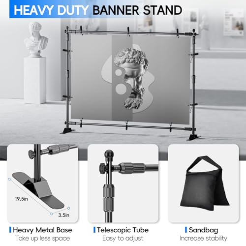 EMART Adjustable Photo Backdrop Banner Stand with 10 X 8ft（W X H） Telescopic Tubes, Suitable for Trade Shows, Professional Photography Booths, and Step and Repeat Background Displays - size: 10 x 8FT