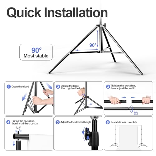 EMART 8.5x10ft Green Screen Backdrop Kit with 6x9ft Polyester Backdrop(Black/White/Green), Adjustable Photography Background Support System for Studio Photography, Parties, Wedding, Video Shooting | Adjustable Background Stand with Black/White/Green Scree