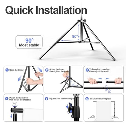 EMART 8.5x10ft Green Screen Backdrop Kit with 6x9ft Polyester Backdrop(Black/White/Green), Adjustable Photography Background Support System for Studio Photography, Parties, Wedding, Video Shooting | Adjustable Background Stand with Black/White/Green Scree