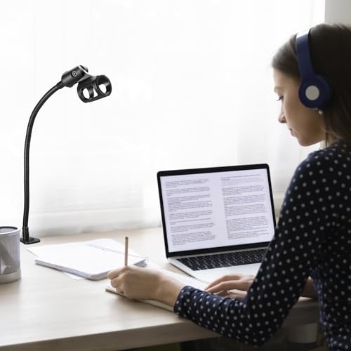 QWORK Gooseneck Microphone Stand 13 Inch, Clamp-On Desktop Mic Stand with 360° Flexible Arm, Heavy-Duty Desk Mount, 3/8" to 5/8" Adapter & Mic Clip for Podcasting, Streaming, Podium