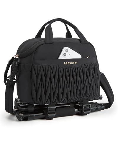 BAGSMART Camera Sling Bag, Portable Small Camera Bags for Photographers with Tripod Holder, Waterproof DSLR/SLR/Cute Camera Case for Women with Rain Cover, Compatible with Sony Canon Nikon, Black - color: Black