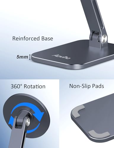 Aoviho Magnetic Phone Stand for MagSafe Adjustable - Aluminum Portable Phone Holder for Desk with 360° Rotating Head Compatible with iPhone 16/15/14/13/12 Pro Max and Magnetic Phone Case, Grey - color: Grey
