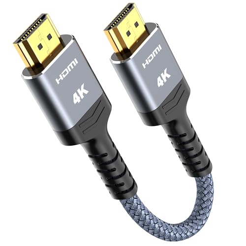 Highwings Ultra‑Short HDMI Cable, 1.06ft Total Length (0.69ft Cable Length), Braided 4K HDR Cord Specially for Compact/Tight Spaces, High Speed with Ethernet ARC 3D HDCP 2.2 for Monitor PC - color: Grey, size: 1 feet