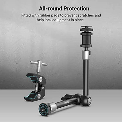 SMALLRIG 11'' Articulating Magic Arm and Clamp w/ 1/4" and 3/8" Thread, Adjustable Friction Power Camera Mount with Cold Shoe Mount for Monitor, LED Lights, Mic, for DJI/Insta360 Action Cameras - 3726
