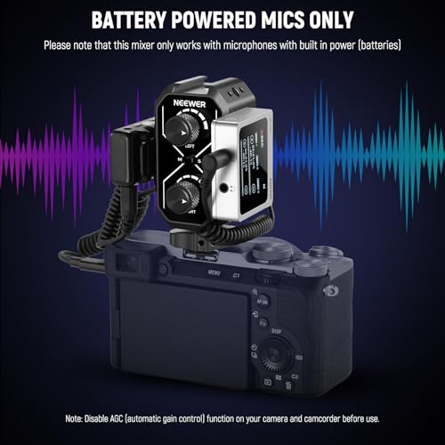 NEEWER MM01 Dual Channel Microphone Audio Mixer Adapter with 3.5mm TRS Cable, Stereo/Mono Switch, Cold Shoe Mounts for DSLR Camera, Smartphones, Battery Powered Microphones for Video Recording - style: MM01