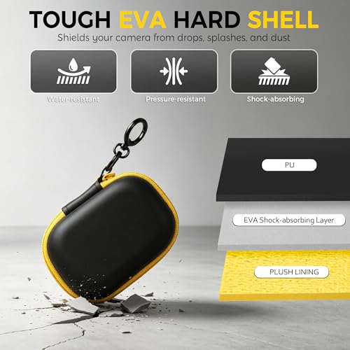 Small Hard Carrying Case for Kodak CHARMERA Keychain Digital Camera, Waterproof Protective Storage Pouch for Mini Keychain Camera Accessories, with Mesh Pocket & Sturdy Metal Hook (Black)