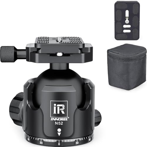 Low Profile Tripod Ball Head-INNOREL N52, Black, Panoramic CNC Metal Camera Tripod Ball Head with Two 1/4" Screw Arca Swiss Quick Release Plates for Tripod, Monopod,DSLR,Camcorder, Max Load 66lbs/30kg - size: N52-Black