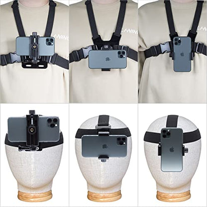 Haoyou Mobile Phone Chest Strap Mount Harness and Head Strap Holder Kit for VLOG/POV Phone Holder Compatible with iPhone, Samsung, Google and GoPro, AKASO, DJI Osmo Action Camera