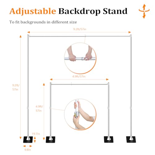 ShowMaven Backdrop Stand, 8x10 ft Adjustable Photo Backdrop Stand Kit, Heavy Duty Background Stand with Steel Base for Photography, Baby Shower, Birthday Parties, Wedding (Sliver) - color: Sliver