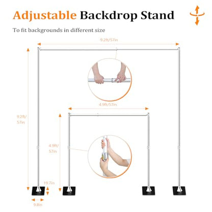 ShowMaven Backdrop Stand, 8x10 ft Adjustable Photo Backdrop Stand Kit, Heavy Duty Background Stand with Steel Base for Photography, Baby Shower, Birthday Parties, Wedding (Sliver) - color: Sliver