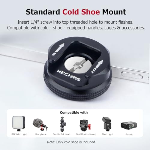 Cold Shoe Mount Adapter with 1/4"-20 Thread, Universal Aluminum Camera Accessory for Microphone, LED Light, Monitor – 30×13.5mm, 19.5g, Anti-Slip Design (62029)