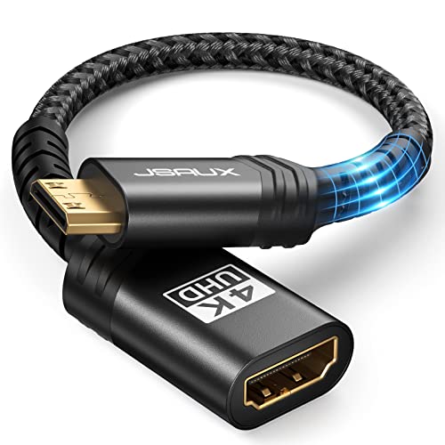 JSAUX Mini HDMI to HDMI Adapter, Mini HDMI Male to HDMI Female Cable with 4K 60Hz HDR 3D 18Gbps, Compatible with Camera, Camcorder, Raspberry Pi Zero, Laptop, Tablet-Black - color: Black, size: 1 Pack