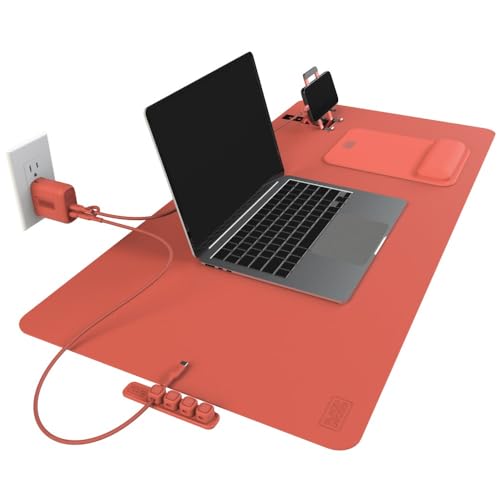 BLACK+DECKER Home Office Kit, 7 PCS Set, Desk Pad, 2-Port PD Charger, Ergonomic Mouse Pad, Phone Stand, Combo Cables, Cable Organizer, Workspace Accessories Perfect for Work-from-Home (Coral Rose) - color: Coral Rose