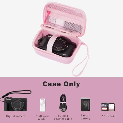 ProCase Hard Shell Digital Camera Case for Canon G7X Mark III Mark II, Sony Cybershot, PowerShot SX740, Ricoh GR III, Kodak Pixpro, Compact 4K Vlogging Small Cameras Travel Carrying Storage Bag -Pink - color: Pink