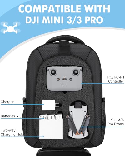 PEKREWS Mini 4 Pro Case, Mini 3/4 Pro Waterproof Hard Carrying Case, Large Drone Bag Fits 15.6 Inch Laptop, Travel Backpack for DJI RC 2/RC/N3/N2/N1 Controller, Fly More Combo and Drone Accessories - color: Black