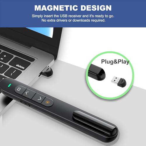 QUI Presentation Clicker with Volume Control, 2.4GHz USB Wireless Presenter Remote, PowerPoint Clicker Slide Advancer Compatible with Mac, Windows, Google Slides, Keynote - color: Black, size: S