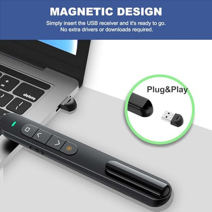 QUI Presentation Clicker with Volume Control, 2.4GHz USB Wireless Presenter Remote, PowerPoint Clicker Slide Advancer Compatible with Mac, Windows, Google Slides, Keynote - color: Black, size: S