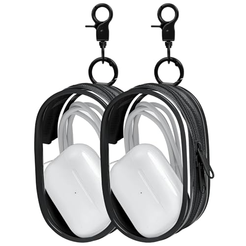 Linsaner 2 Pack Storage Bag for Organizing Data Cables, Earphone, Chargers, Keys, Change, Blind Box Doll Transparent Display Bag, Portable Multi-Function Storage (Black + Black) - color: A2-Black+Black