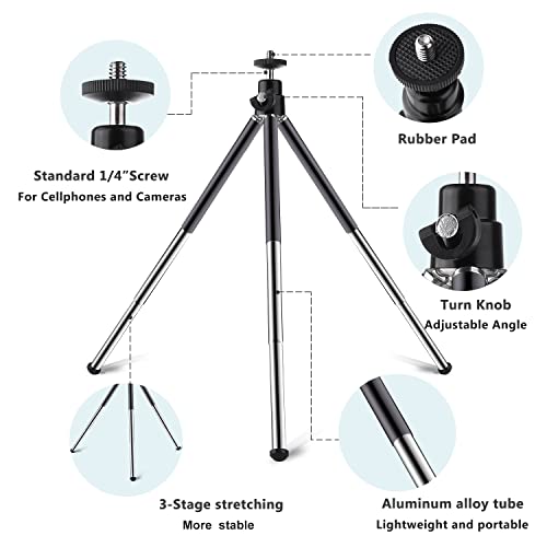Mini Tripod for Webcam and Phone, 12.4 inch Metal Extendable Webcam Stand with Phone Holder, Small Tripod for Desk - color: 6-12.4 inch Black
