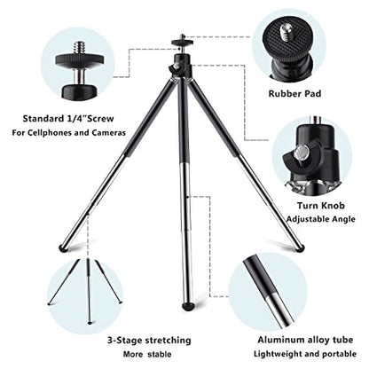 Mini Tripod for Webcam and Phone, 12.4 inch Metal Extendable Webcam Stand with Phone Holder, Small Tripod for Desk - color: 6-12.4 inch Black