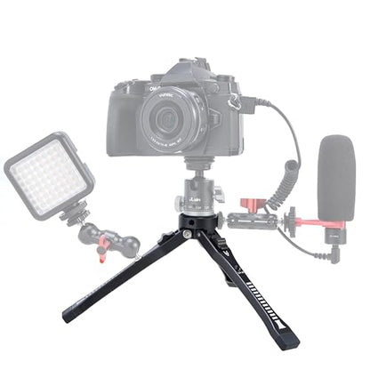 FocusFoto Aluminum Alloy Mini Adjustable Desktop Tripod - 4-Level Height (45mm-165mm) with 1/4"-20 Screw Holes, Foldable Hand Grip & Expandable Design for Phone/Camera Accessories - style: Tripod