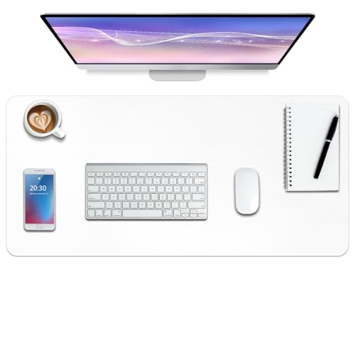 Boutilon Leather Desk Pad Protector,Non-Slip Mouse Pad,Laptop Desk Pad,Office Mouse Mat,Waterproof Leather Desk Blotter,Desk Writing Pad for Office and Home (S-White,24"x 14") - color: White, size: 14" x 24"