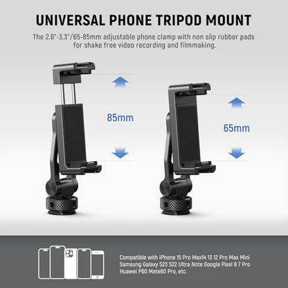 NEEWER Adjustable Phone Tripod Mount with Cold Shoe 1/4" Thread 180° Tilt 360° Rotation Cleaning Cloth Phone Clamp Holder Compatible with iPhone Samsung Android Camera Cage for Video Recording, GA010 - style: GA010 w/Cleaning Cloth
