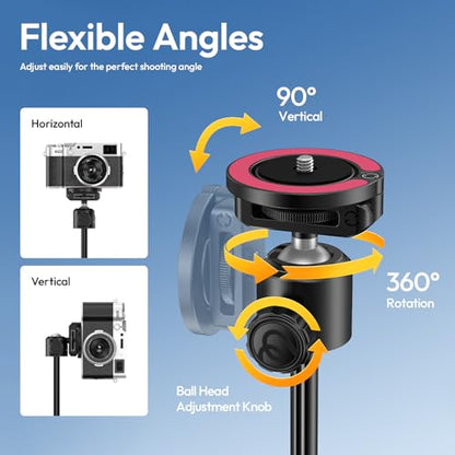ULANZI MT44M Auto Open Magnetic Phone Tripod, 59" Selfie Stick Tripod Stand w Remote, 2-in-1 Dual Mount&1/4" Screw for Phone&Camera, 360°Ball Head for iPhone Android, Vlogging, Live Streaming, Black - color: Black