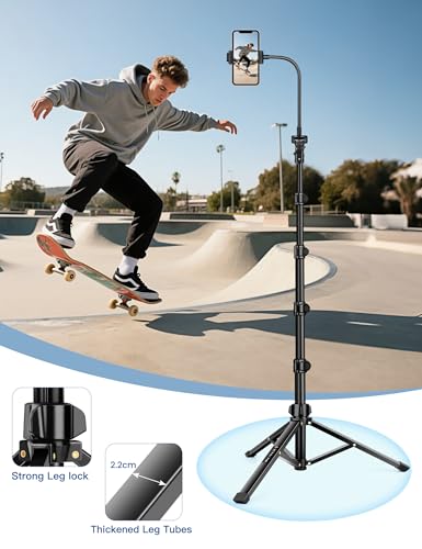 Phone Tripod Stand, 85" Tall Cellphone Tripod for iPhone with Gooseneck Remote, Flexible Portable Phone Stand for Recording, Compatible with iPhone 14 13 12 Pro Android Camera