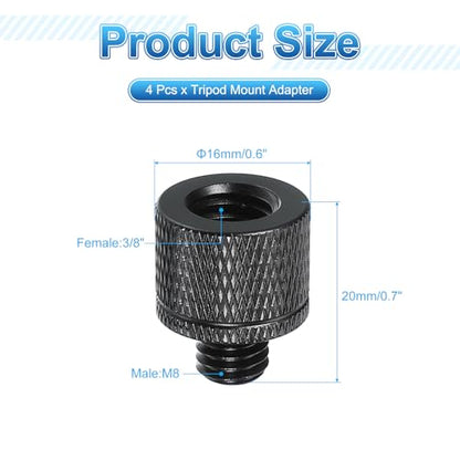 PATIKIL Tripod Screw Adapter 3/8" Female to M8 Male, 4 Pcs Tripod Nut Connectors Camera Mount Screw Camera Double Head Converter for Microphone Holder Magic Arms Accessories, 20 mm - size: 3/8" Female to M8 Male,20 mm