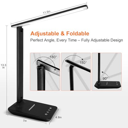 shinelife LED Desk Lamp for Office Home, Bright Desk Light with USB Charging Port, Adjustable Dimmable Desk Lamps 5 Modes 5 Brightness, Touch Study Lamp for Nail, Craft, Puzzle, Sewing, Study, Black - color: Black