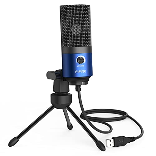 FIFINE USB Computer Microphone for Recording YouTube Video Voice Over Vocals for Mac & PC, Condenser Mic with Gain Control for Home Studio, Plug & Play - K669L - color: Blue