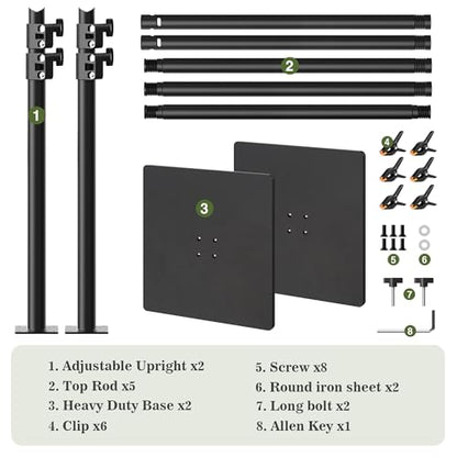 Square Backdrop Stand 6.5x10 ft, Adjustable Photo Backdrop Stand Kit, Heavy Duty Pipe and Drape Photography Background Support with Flat Metal Base for Wedding, Party, Video Studio, Birthday, Black - size: 10x6.5 ft
