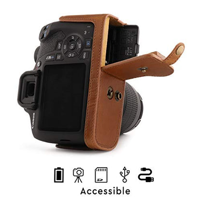 MegaGear MG1609 Ever Ready Leather Camera Case compatible with Canon EOS Rebel T7 (18-55mm), 2000D (18-55mm) - Light Brown - color: Light Brown