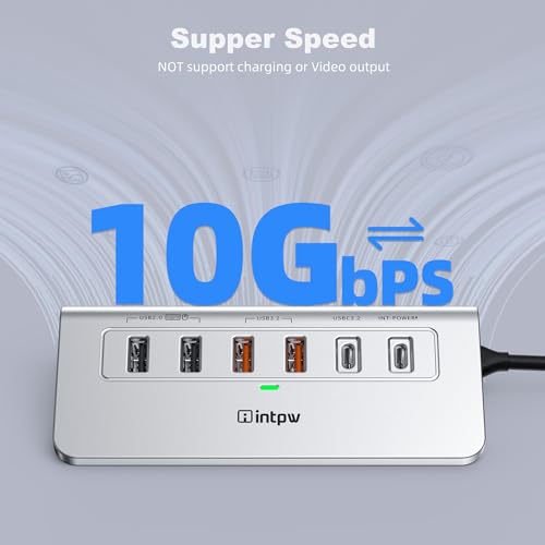 intpw 10-in-1 USB C Hub with Ethernet, 4K@60Hz HDMI, 10Gbps USB-C/USB-A, PD 100W, SD/TF, P9R PRO Docking Station for MacBook Pro/Air M1-M5, iPhone 17/16/15, iPad Pro, Windows - color: Silver Grey, size: 1.64ft
