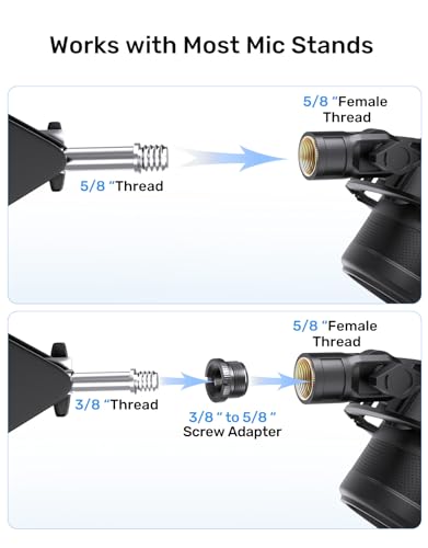 [2026 Upgrade]Custom Blue Yeti Shock Mount with Pop Filter - Elastic Suspension Design Reduces Vibration Noise, Shock Mount 100% Fits Blue Yeti, Matches Mic Boom Arm, with 3/8" to 5/8" Screw Adapter - size: Blue Yeti Shock Mount