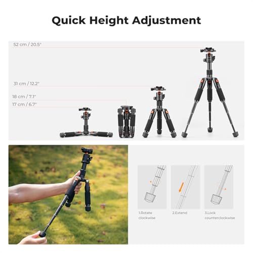 K&F CONCEPT Mini Desktop Tripod, 20.5''/ 52cm Compact Desk Tripod with 360 Degree Ball Head, 1/4 inch Quick Release Plate for Camera Video Camcorder, Load up to 13.22 lbs/6 KG - style: S225A1+BH-25