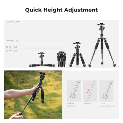 K&F CONCEPT Mini Desktop Tripod, 20.5''/ 52cm Compact Desk Tripod with 360 Degree Ball Head, 1/4 inch Quick Release Plate for Camera Video Camcorder, Load up to 13.22 lbs/6 KG - style: S225A1+BH-25