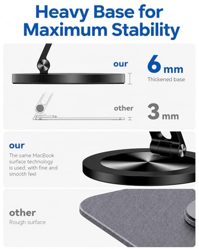 Phone Stand for Desk, 360° Rotating Dual Adjustable Foldable Holder, Heavy Solid All-Aluminum Base Anti-Slip Stable Support for Home Office Study, Fits iPhone Galaxy 4-8" Phones (Black+Silver) - color: Black+Silver