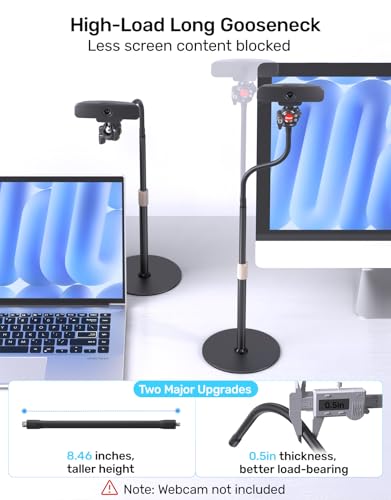 Webcam Tripod Stand with Phone Holder, Gooseneck Arm with 360° Ballhead for Desktop & Overhead Recording, Compatible with Logitech Cam C920 C922 C930e C960 C615 BRIO NexiGo N60 with 1/4'' Thread