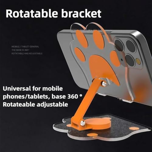 Cat Paw Phone Stand, Acrylic Mobile Holder with 360° Rotation,Adjustable Desktop Stand for Home Office and Video Calls,White