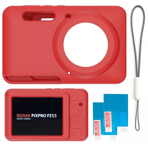 Case for Kodak PIXPRO FZ55,FZ55 Accessories,Soft Silicone Protective Case,Comes with 2 Screen Protectors and 1 Wrist Strap - Rose red - color: Rose red